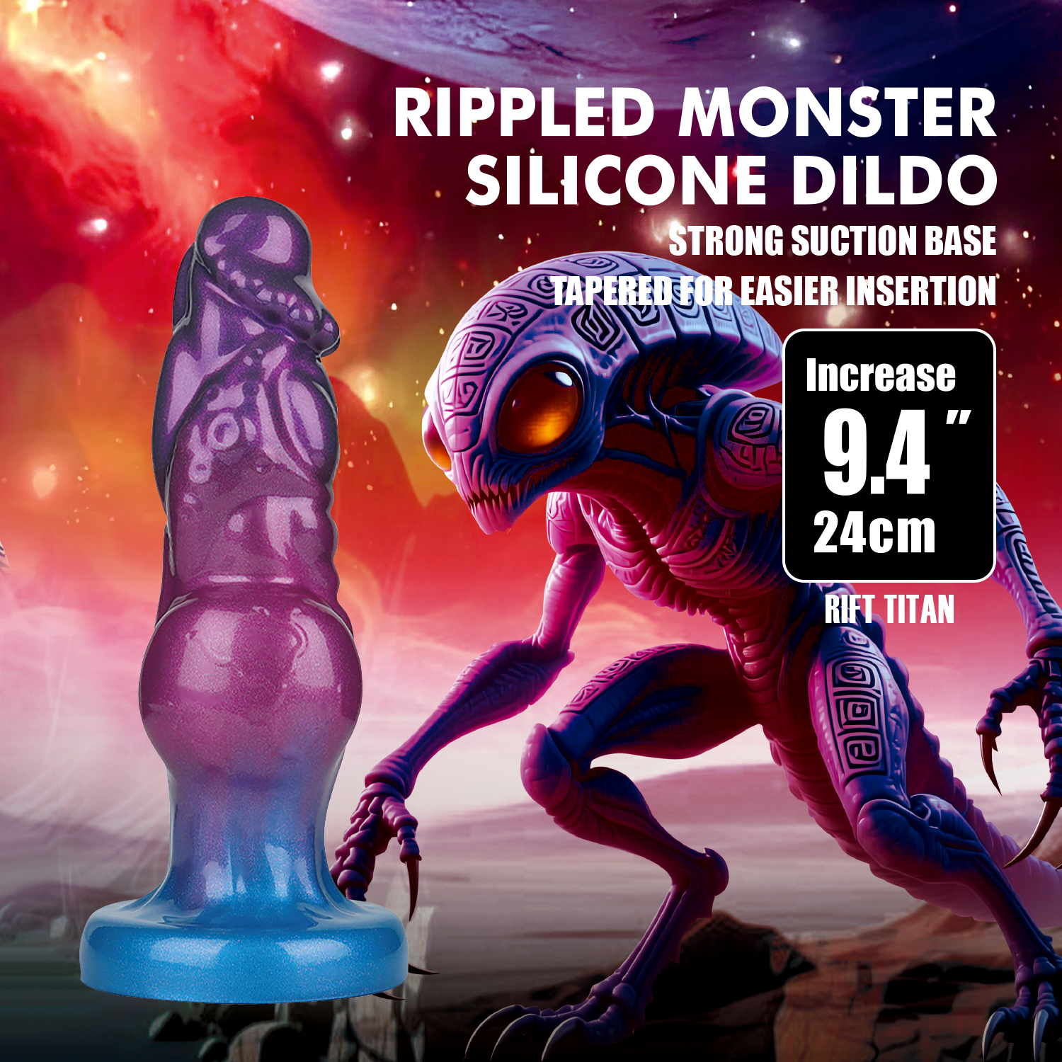 Power Monsters – Rift Titan – Aufblasbarer Monster-Dildo mit Wellenstruktur – 24 cm – Mix Color