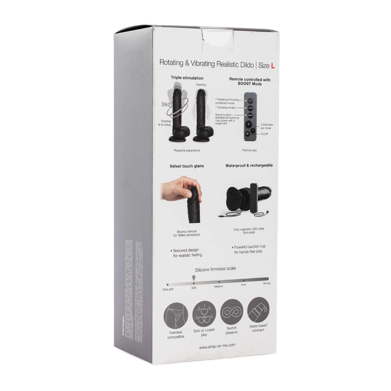 Strap-On-Me – Rotierender und vibrierender realistischer Dildo – Größe L – Schwarz