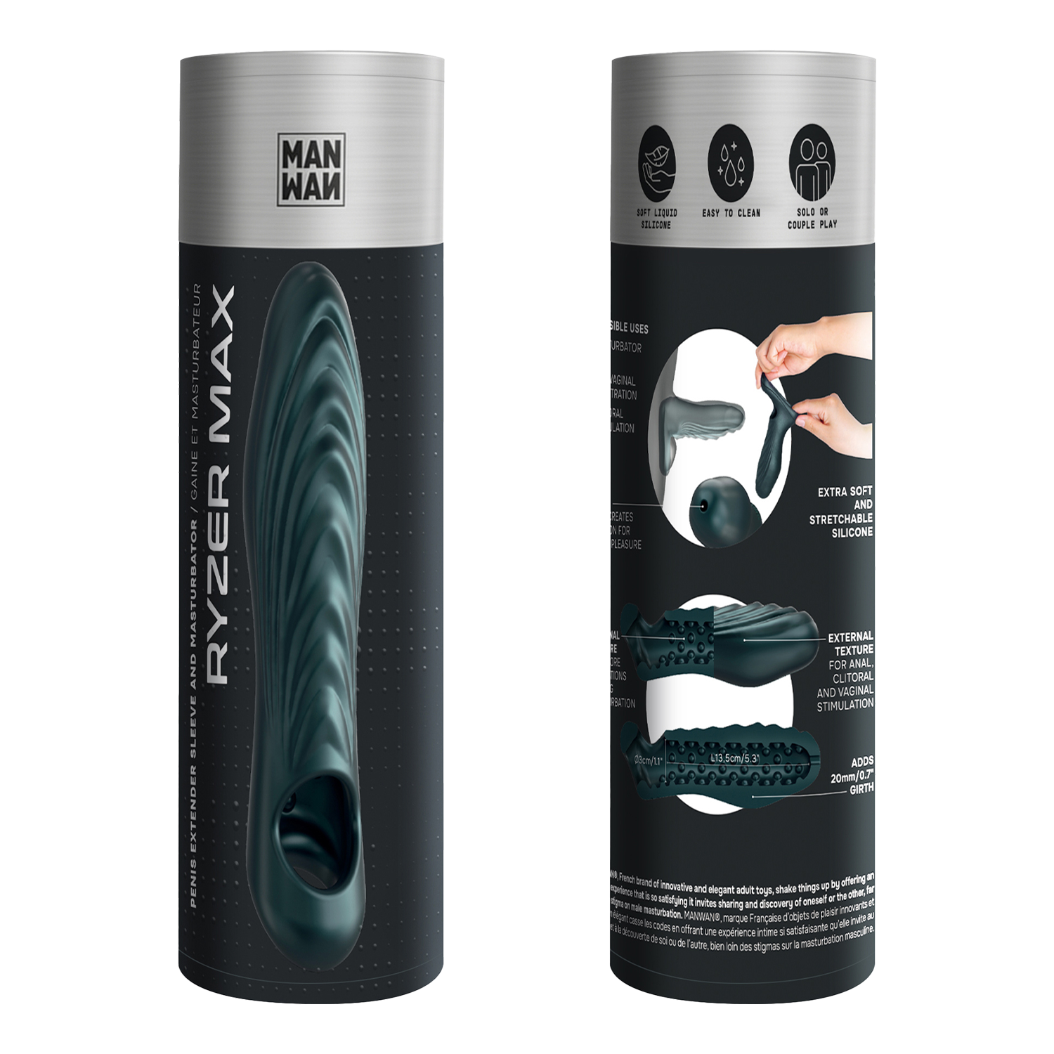 MANWAN – Ryzer Max – Penisverlängerer und weiche Masturbationshülle – Pine Grey