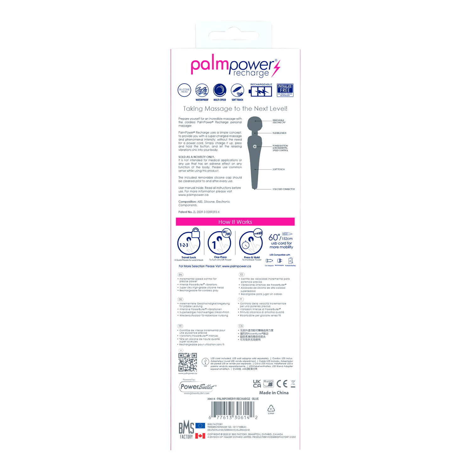 PalmPower – Recharge Wand Massager – Schwarz/Blau