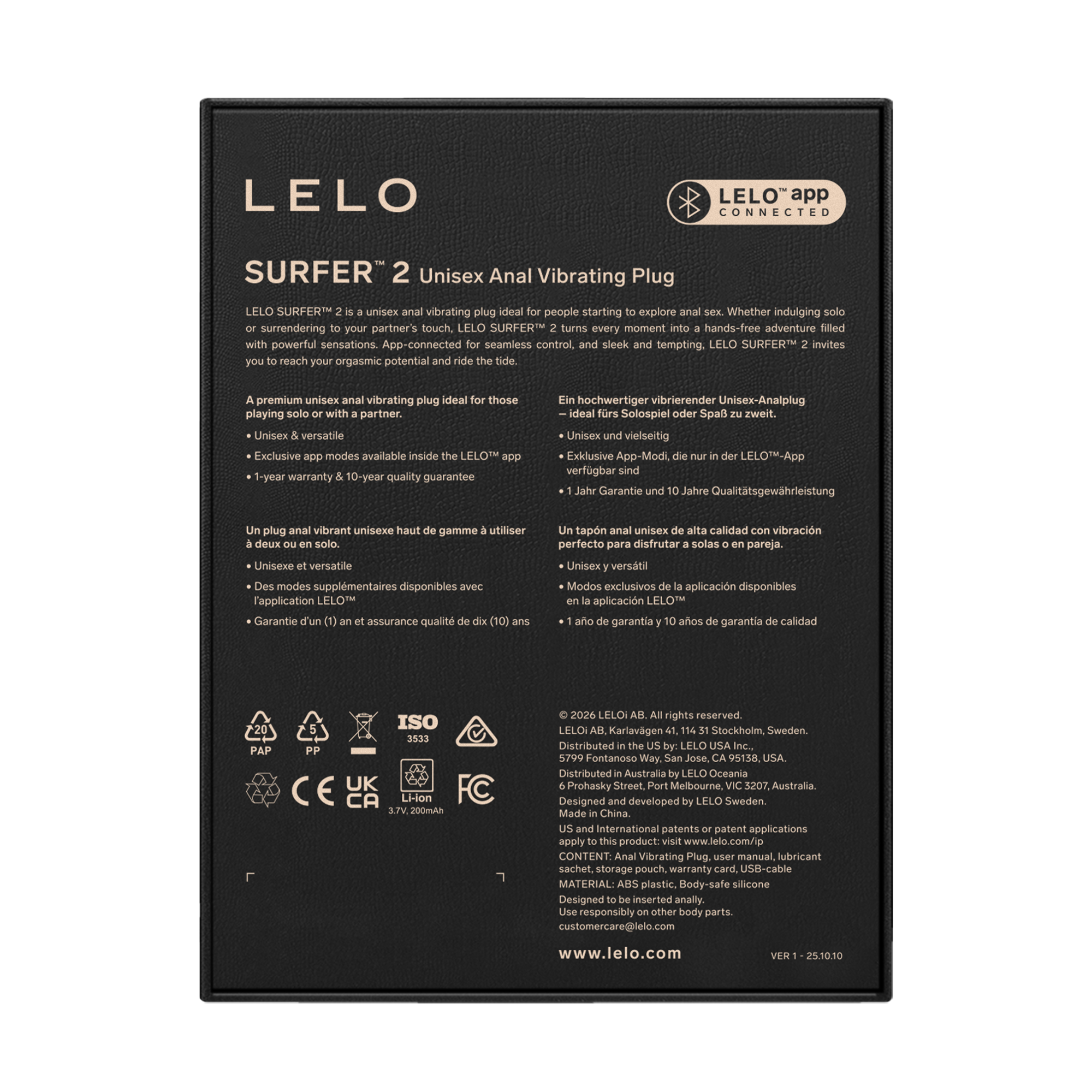 LELO Surfer 2 – Unisex-Analvibrator – Lila