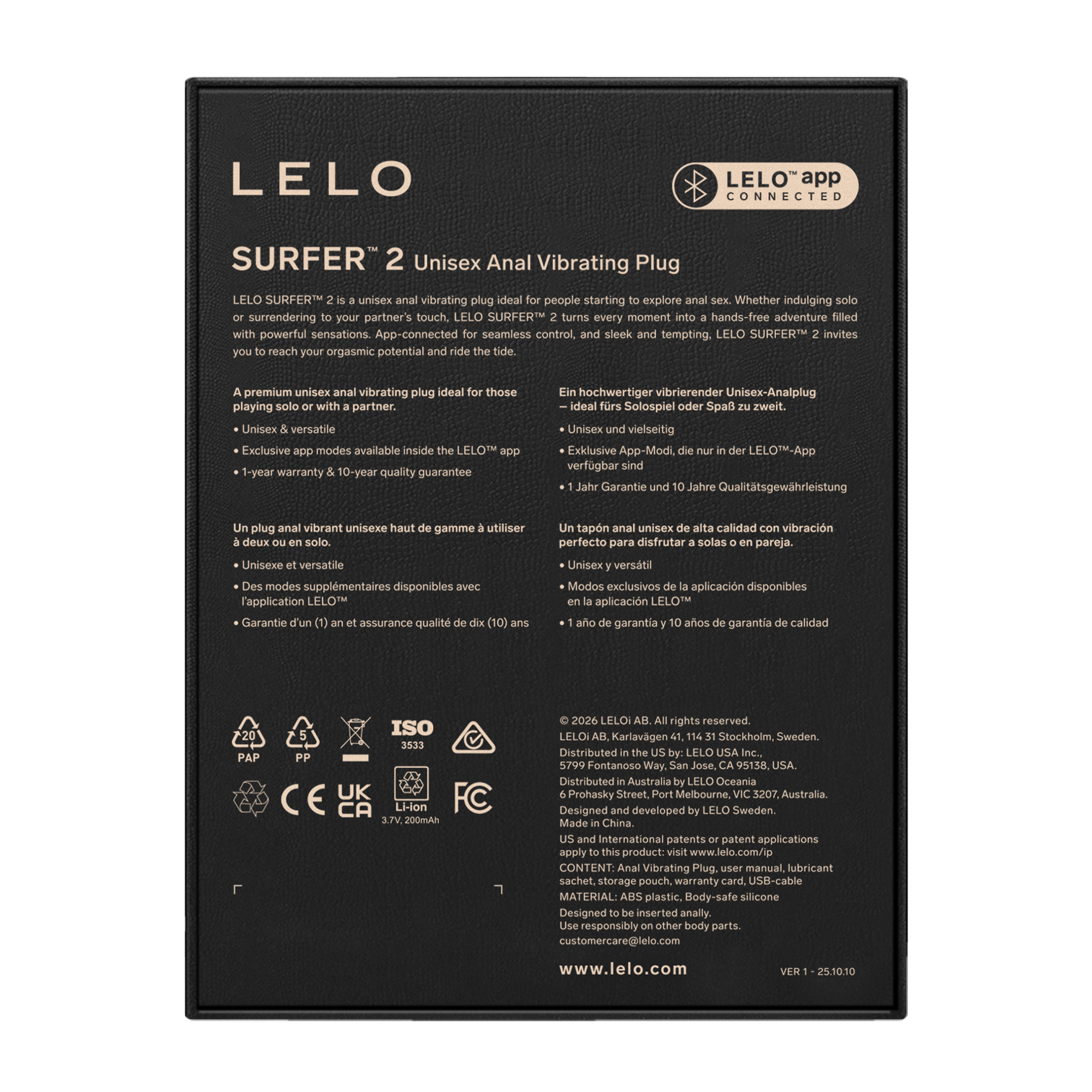 5: LELO Surfer 2 – Unisex-Analvibrator – Schwarz