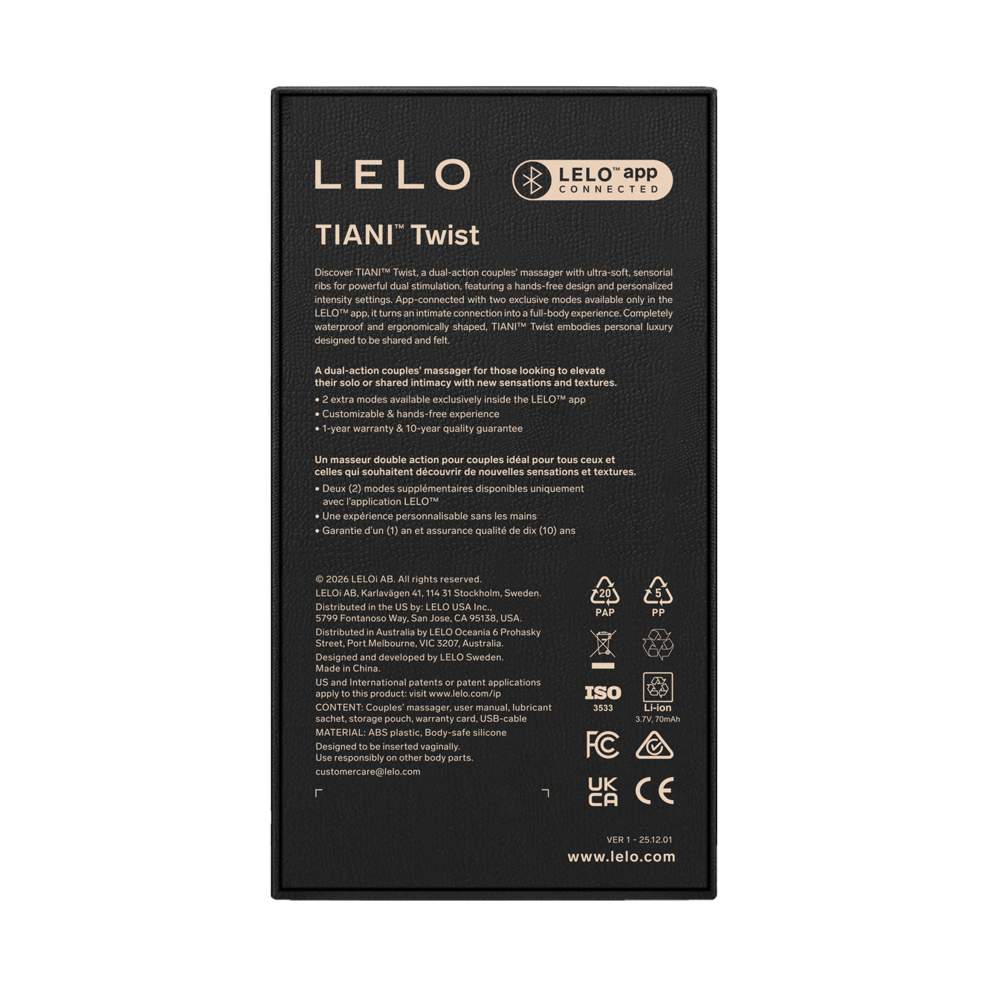 LELO – TIANI™ Twist – Massagestab für Paare mit doppelter Wirkung – Lavendel