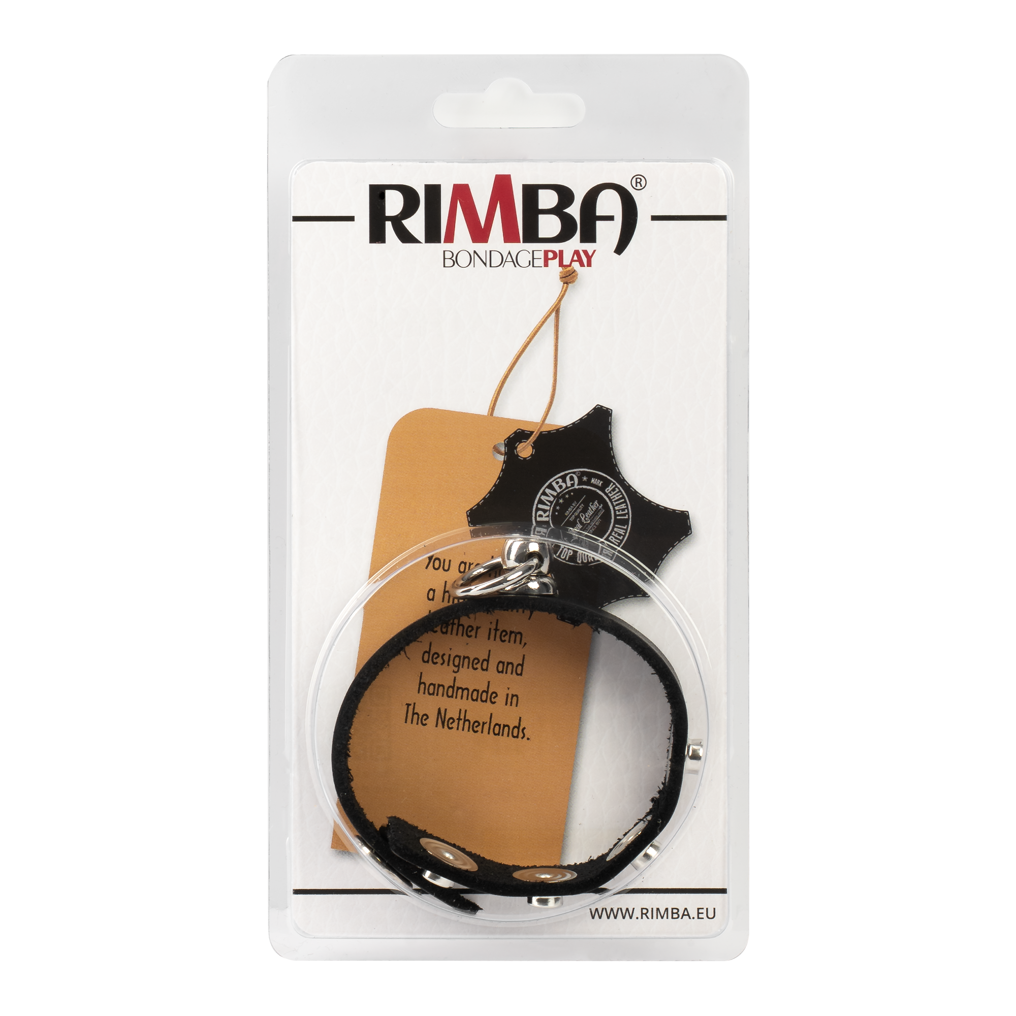 Rimba Bondage Play – Leder-Penisring mit Metall-O-Ring – Schwarz & Silber