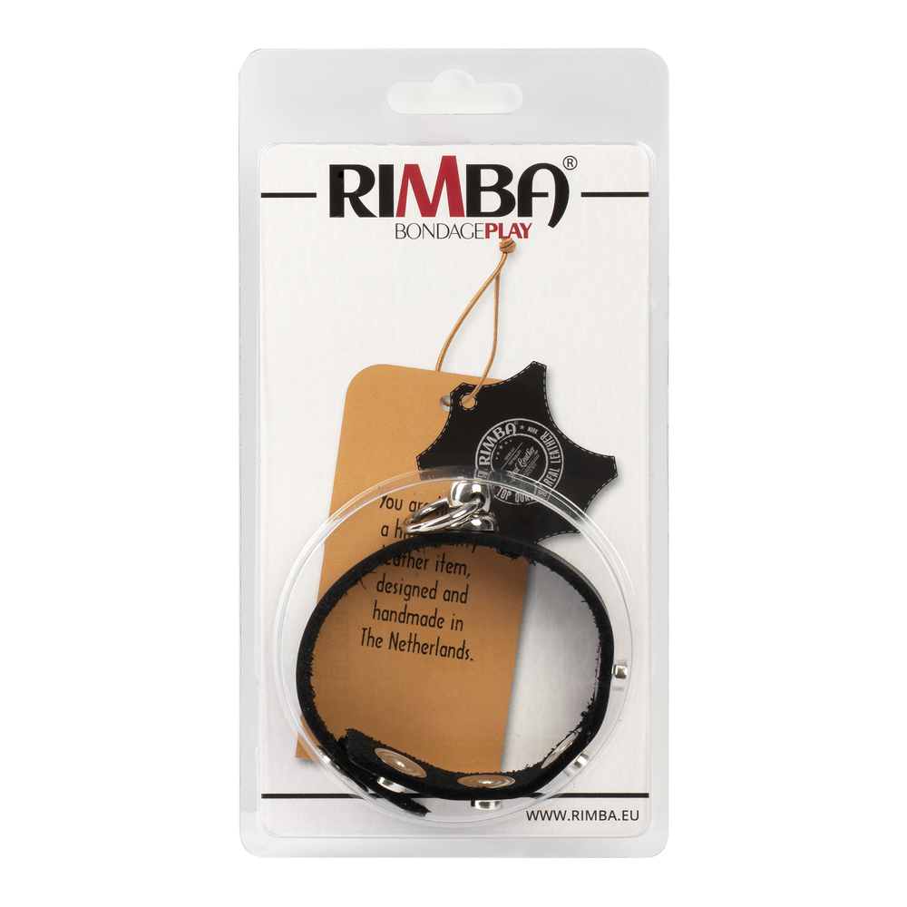 Rimba Bondage Play – Leder-Penisring mit Metall-O-Ring – Schwarz & Silber