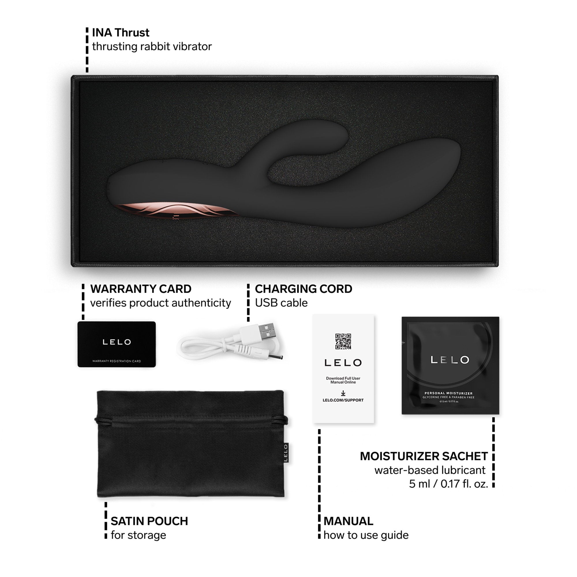 LELO – Ina Thrust – Rabbit-Vibrator mit Stoßfunktion – Schwarz