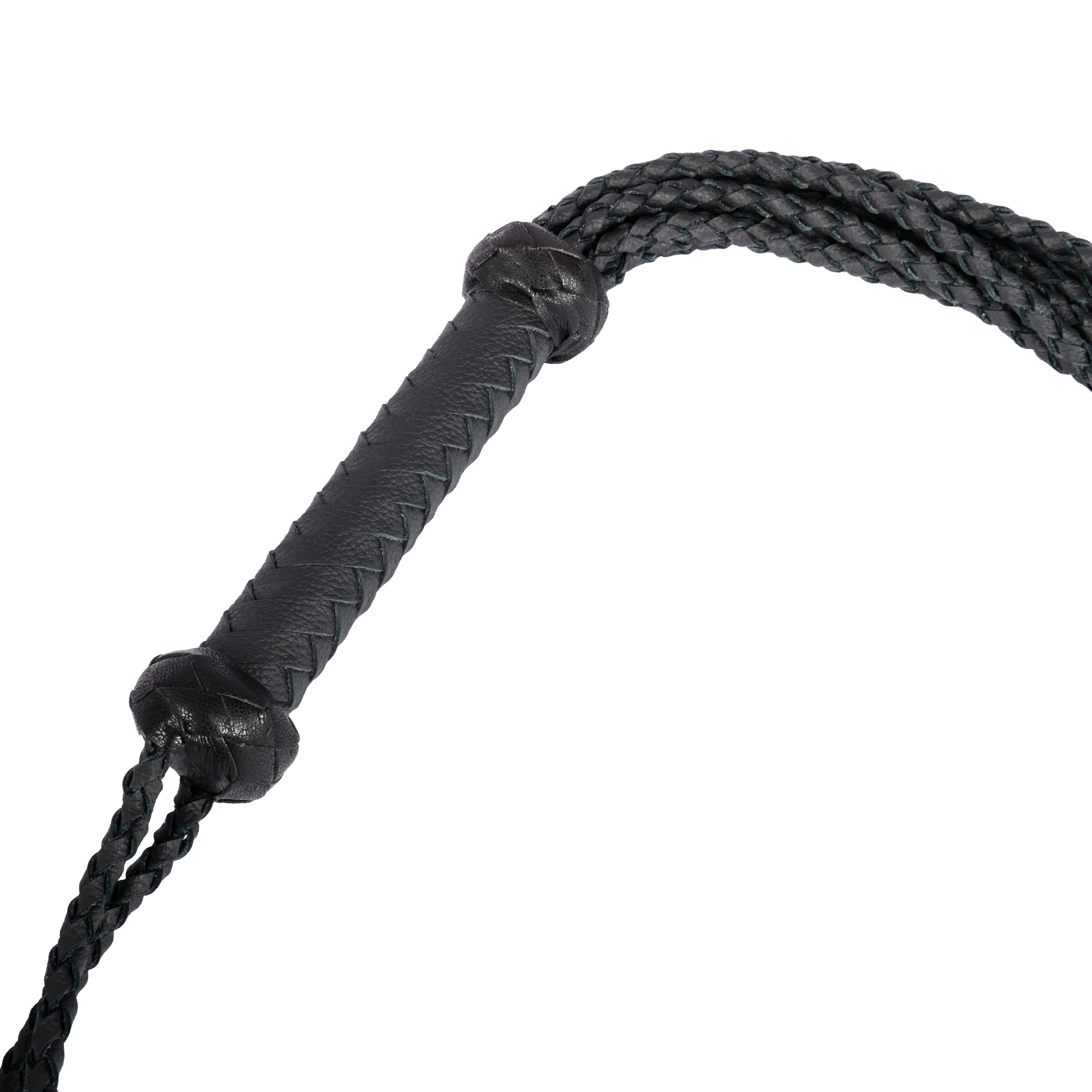 Rimba Bondage Play – Geflochtene Lederpeitsche mit Federn – Schwarz/Rot