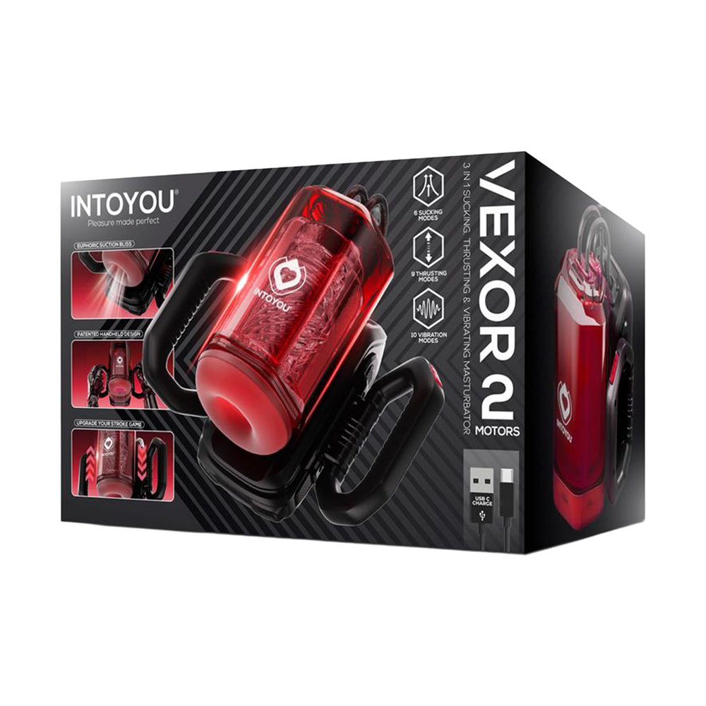 IY – Vexor – 3-in-1-Masturbator für Männer: Saugen, Stoßen & Vibration – Schwarz/Rot