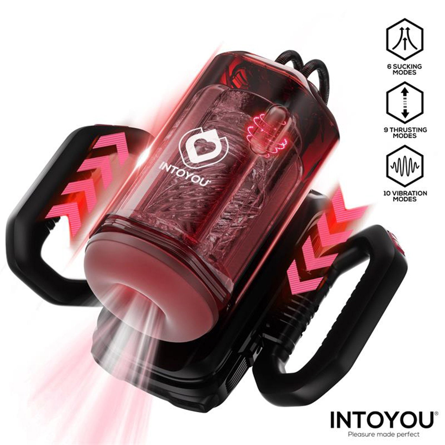 IY – Vexor – 3-in-1-Masturbator für Männer: Saugen, Stoßen & Vibration – Schwarz/Rot