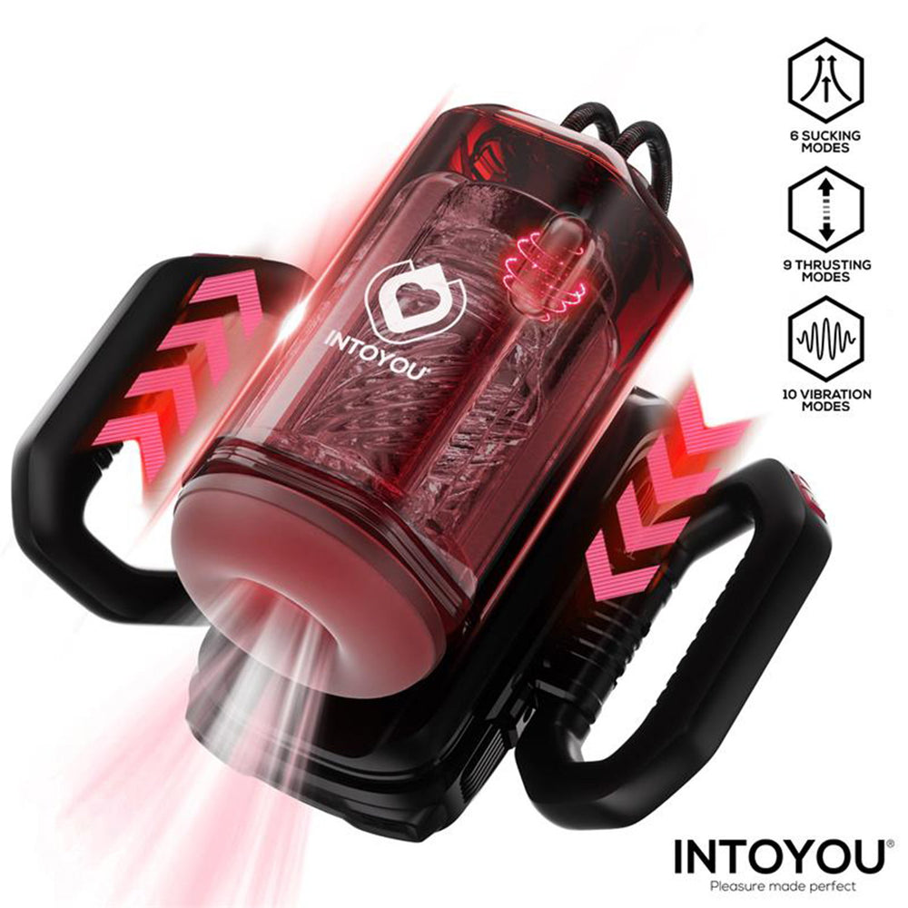 IY – Vexor – 3-in-1-Masturbator für Männer: Saugen, Stoßen & Vibration – Schwarz/Rot