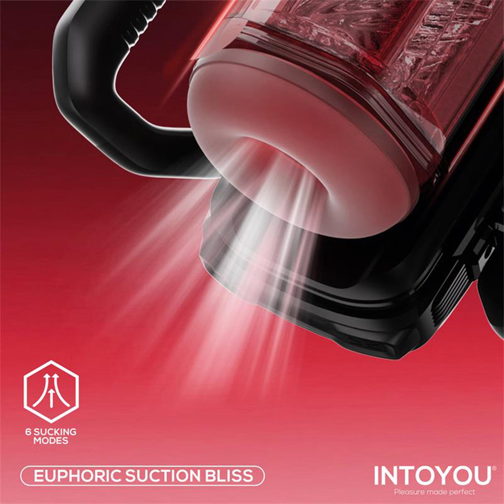 IY – Vexor – 3-in-1-Masturbator für Männer: Saugen, Stoßen & Vibration – Schwarz/Rot