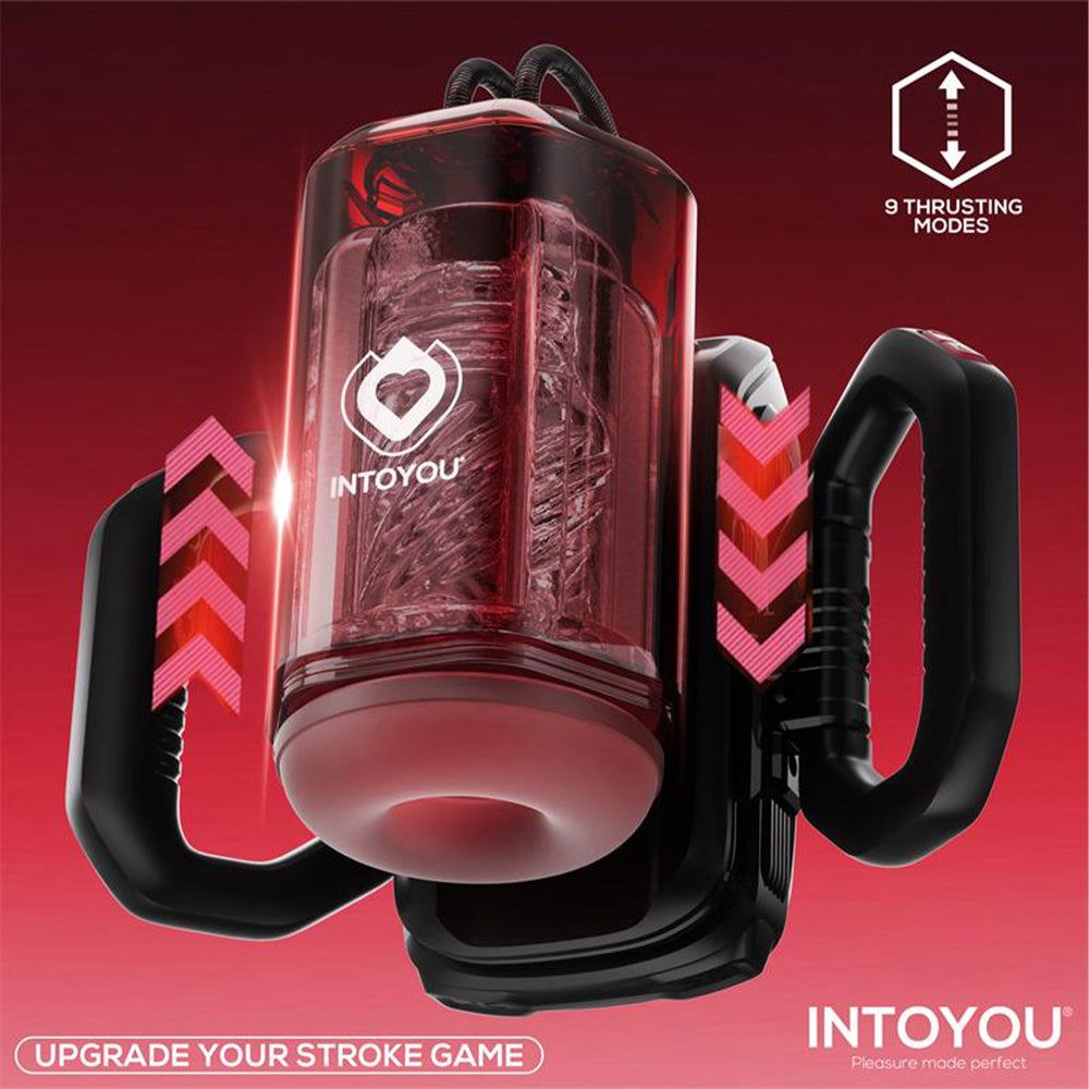 IY – Vexor – 3-in-1-Masturbator für Männer: Saugen, Stoßen & Vibration – Schwarz/Rot