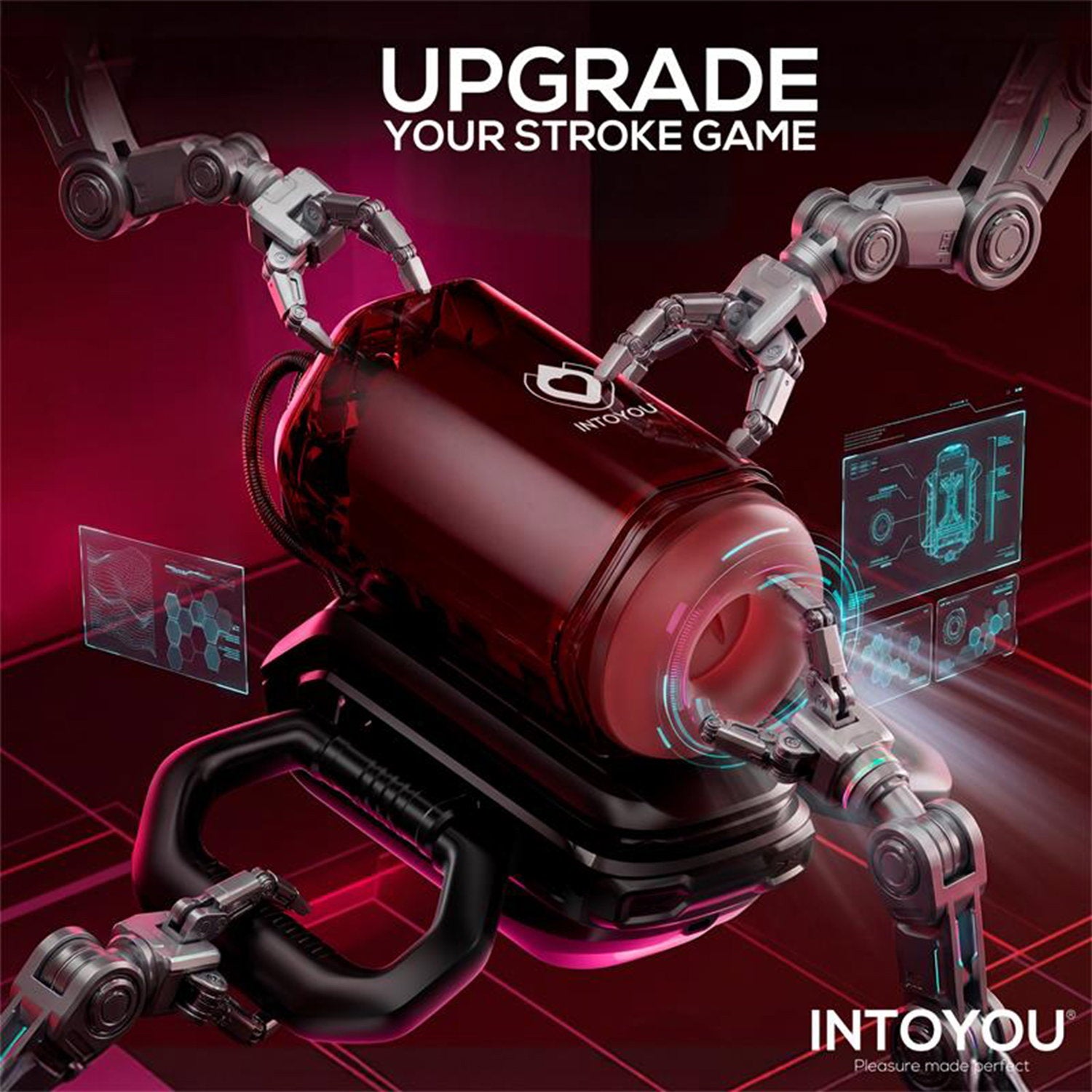 IY – Vexor – 3-in-1-Masturbator für Männer: Saugen, Stoßen & Vibration – Schwarz/Rot