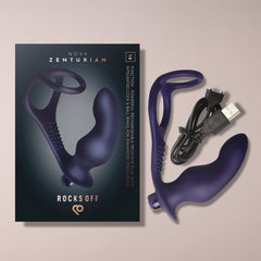 Rocks-Off Nova Zenturian – Prostata-Plug mit Penis- und Hodenringen – Blau