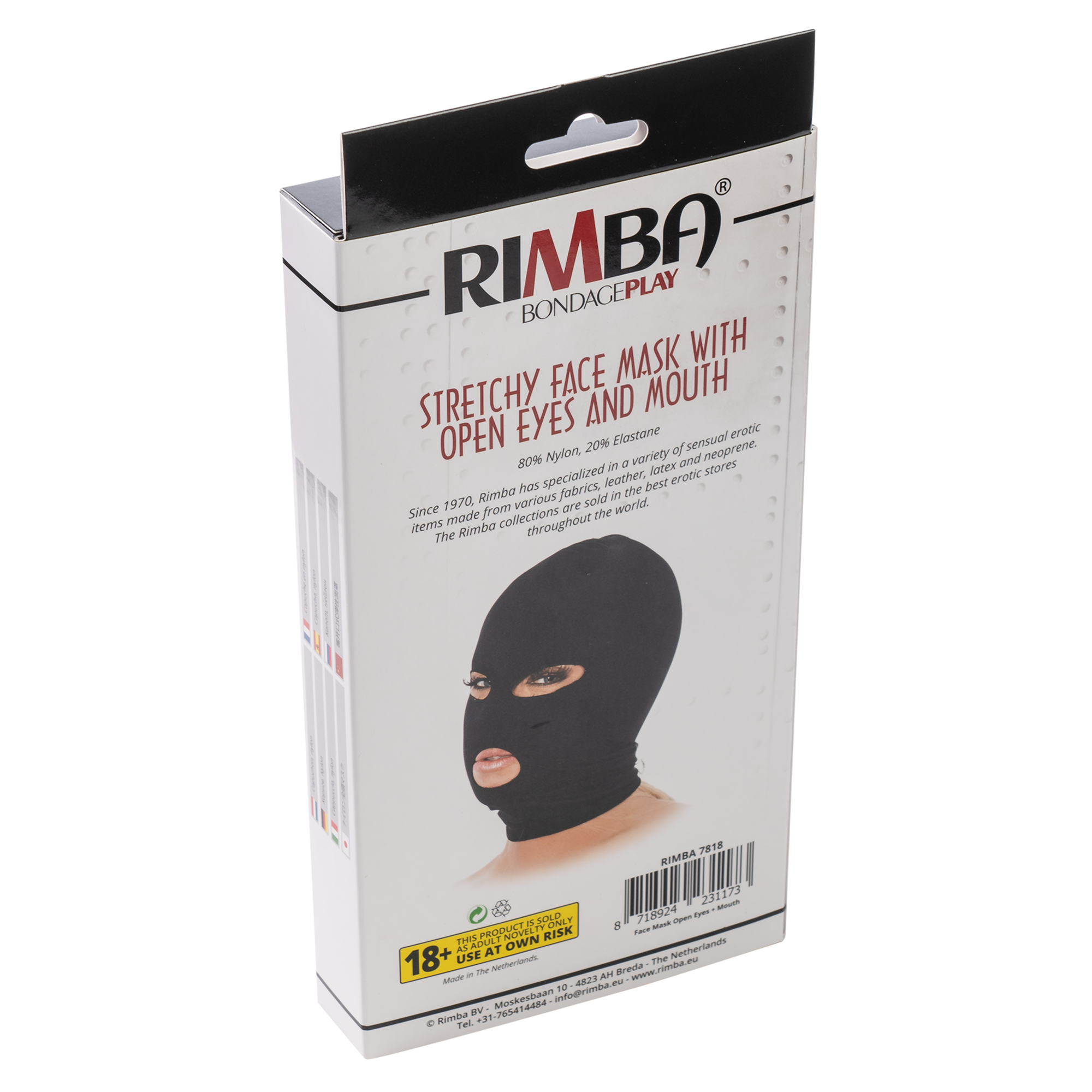 Rimba - Kopfmaske aus Stretchstoff mit Augen und Mund offen