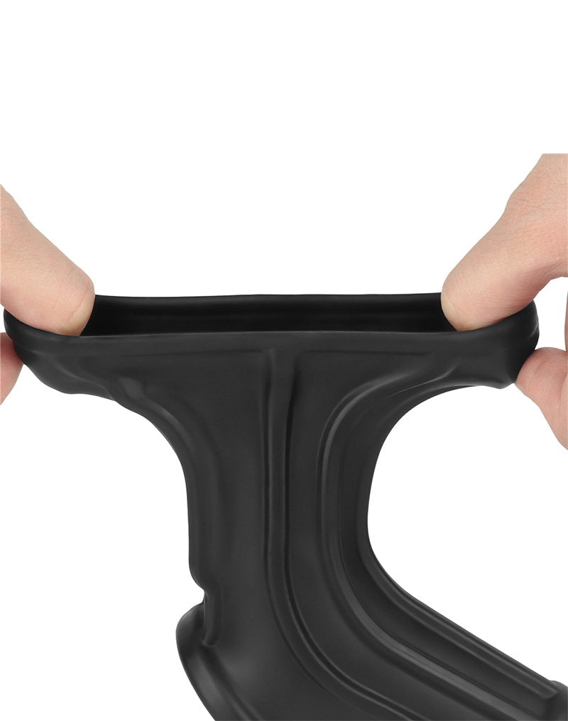 LoveToy - Ridge Knights Ring - Vibrierende Penis- und Hodensackmanschette (Ø 2,8 cm) - Schwarz