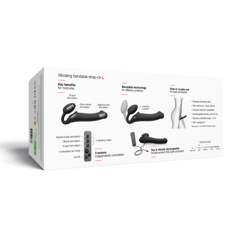 Strap-On-Me – Biegsamer Strap-On-Vibrator mit Fernbedienung, Größe XL – Schwarz