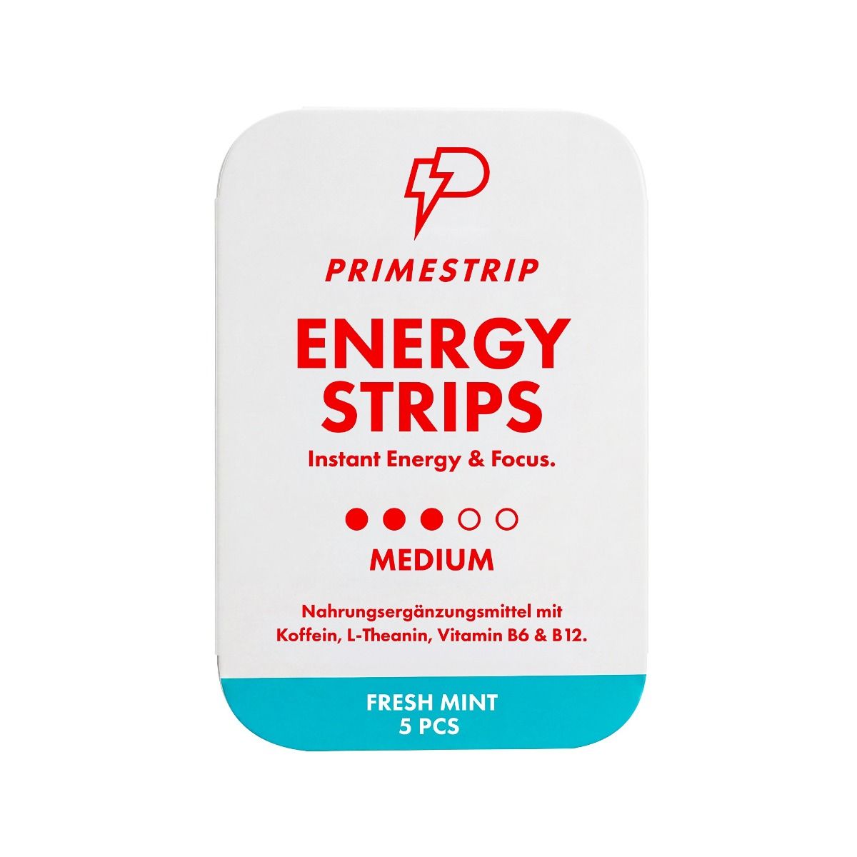 10 x Primestrip Energy Strips, Medium Mint, 40mg Koffein
