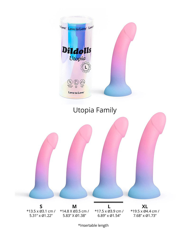 Love to Love – Utopia – Dildolls – Größe L – Rosa/Violett/Blau