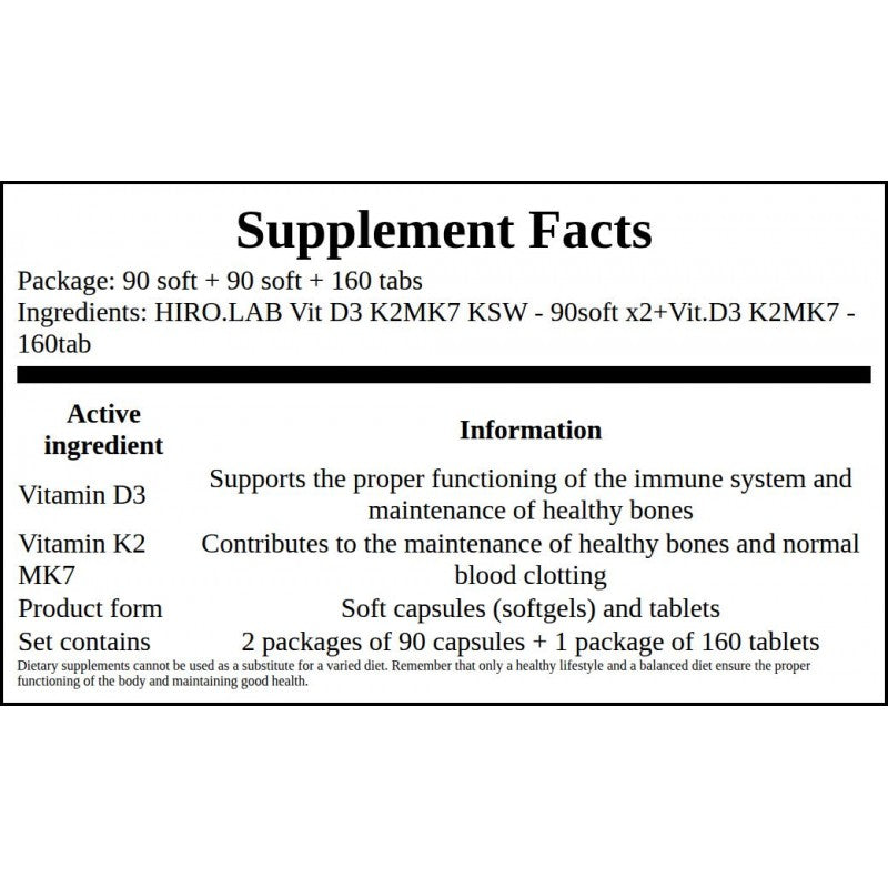 2x Vitamin D3 4000IU + K2 MK-7 KSW - 90softgel + Vitamin D3 4000IU + K2 MK7 - 160tabs. GRATIS