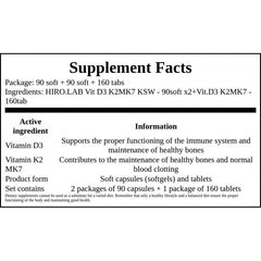 2x Vitamin D3 4000IU + K2 MK-7 KSW - 90softgel + Vitamin D3 4000IU + K2 MK7 - 160tabs. GRATIS
