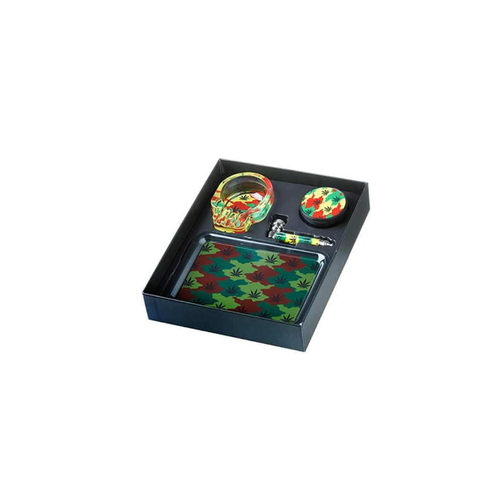 Alupfeife & Plastikgrinder Set - Rasta Cannabis