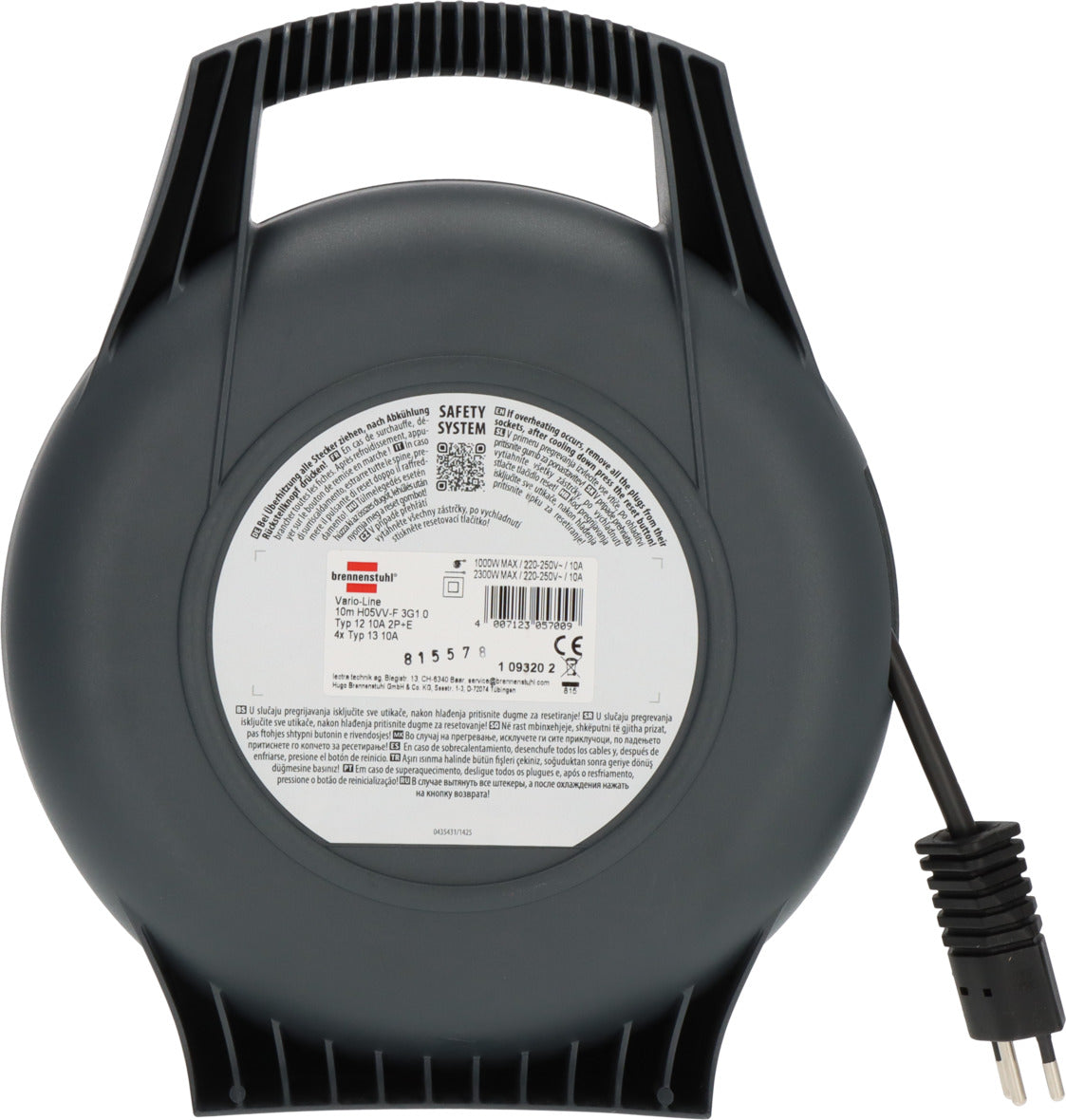 VL-X Vario-Line Kabelbox, 4-fach, schwarz/lichtgrau, Kabel 10m H05VV-F 3G1,0 *CH* - Produktansicht