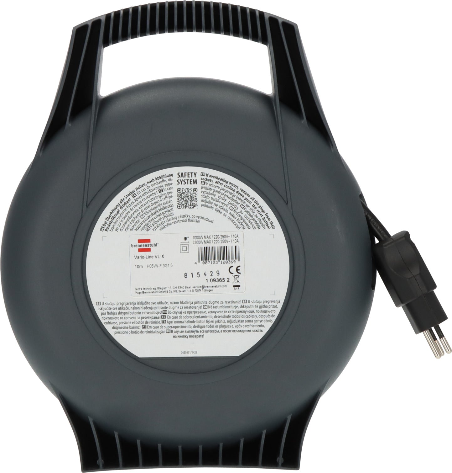 Vario Line Kabelbox 4-fach Schwarz/Lichtgrau/Schwarz 10m H05VV-F 3G1,5 *CH* - Produktansicht