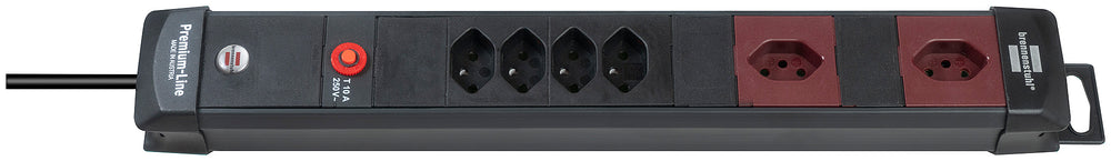 Premium-Line Technik Steckdosenleiste 4+2-fach schwarz/bordeaux 3m H05VV-F 3G1,5 2 Steckdosen mit spezieller 90°- Steckdosenanordnung *CH* - Produktbild