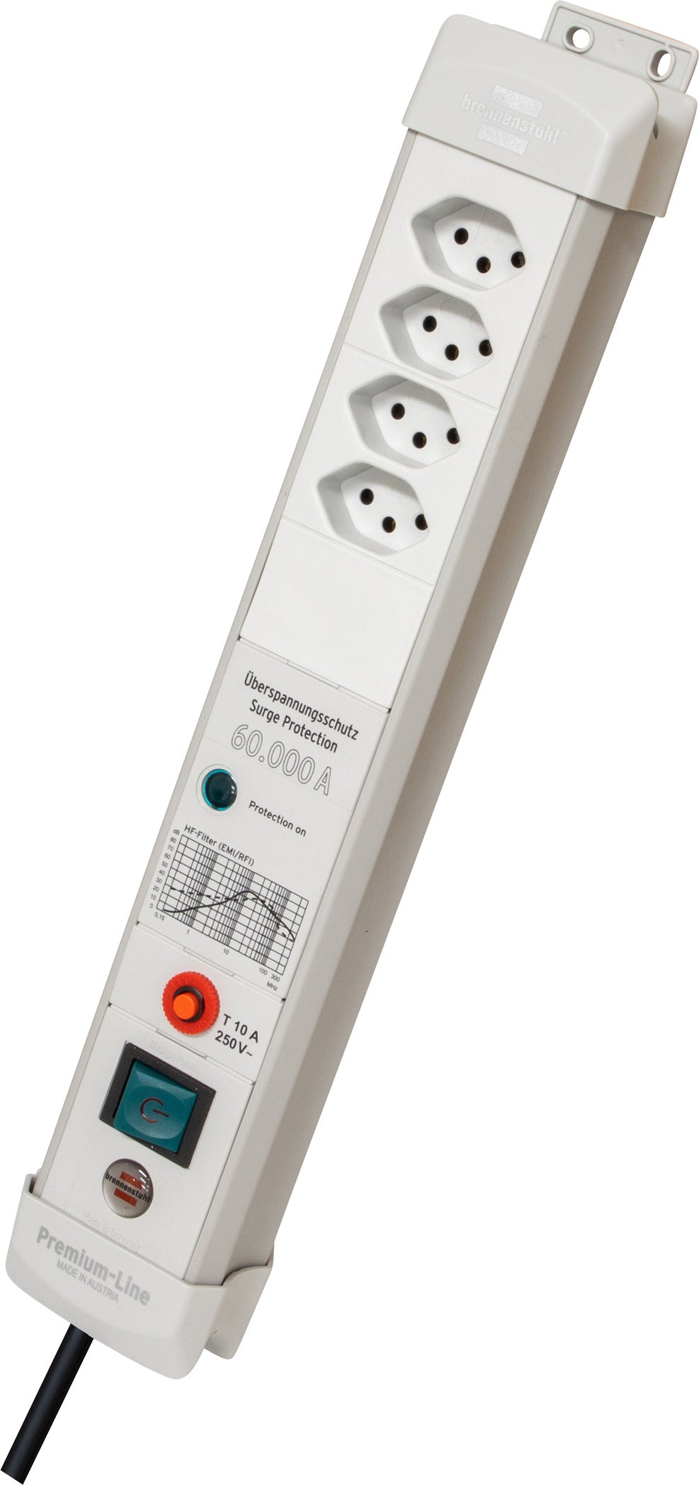 Premium-Line 60.000A Überspannungsschutz-Steckdosenleiste 4-fach lichtgrau 1,8m H05VV-F 3G1,5 *CH* - Produktbild