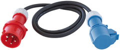 Adapterleitung (Gummi-Neopren), CEE-Stecker 400V/16A, CEE-Kupplung 230V/16A, Kabel 1,5m H07RN-F 3G2,5 schwarz   - Produktbild