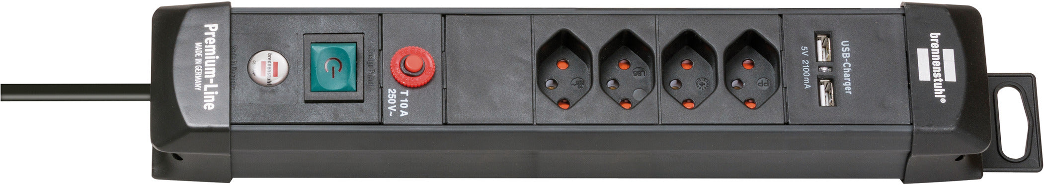Premium-Line Steckdosenleiste mit 2x USB-Ladefunktion 4-fach schwarz 3m H05VV-F3G1,5 *CH*  - Produktbild