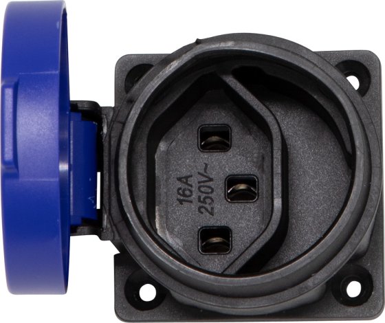 Einbaudose T23, 230V/16A, mit Klappdeckel, blau/schwarz, IP55  - Produktbild