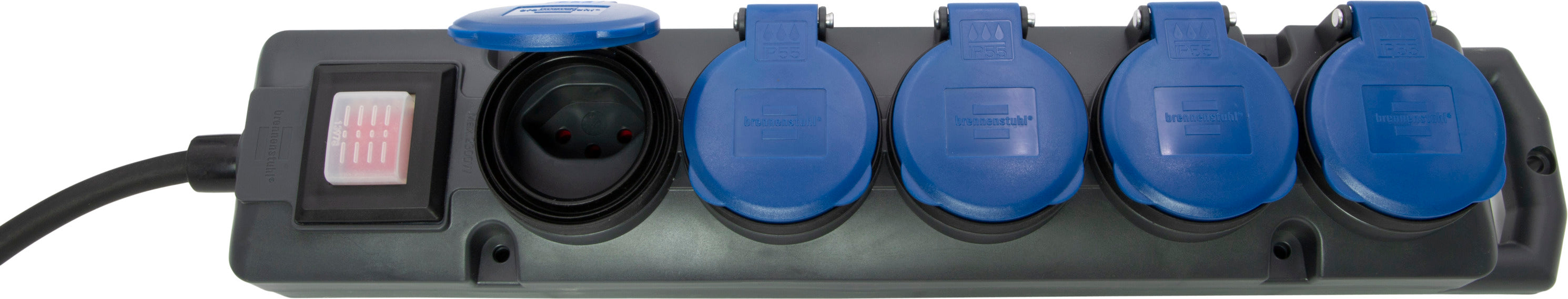 Super-Solid Steckdosenverteiler 5x T13 Steckdosen, T13 Stecker, 5m H07RN-F 3G1,5 anthrazit/blau, IP55 - Produktansicht
