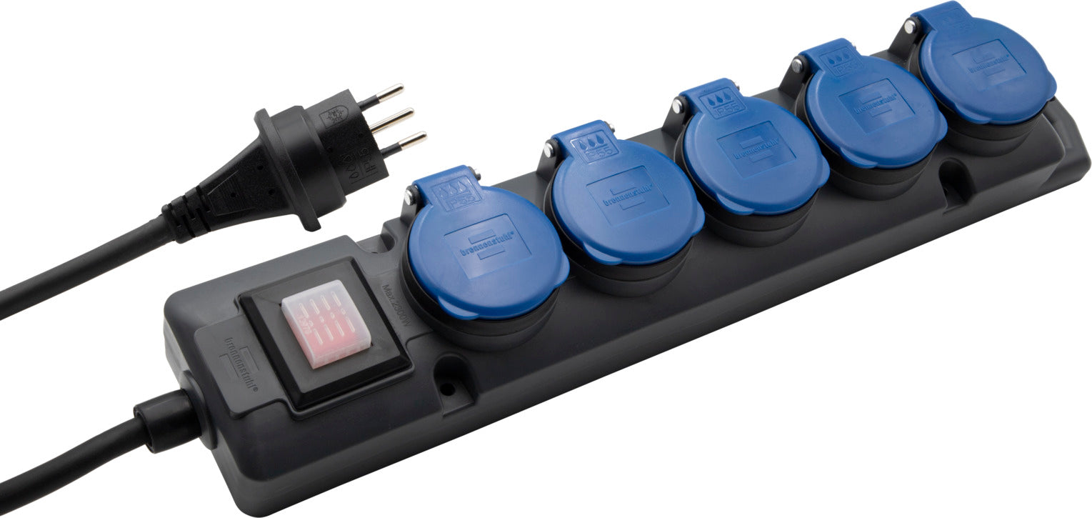 Super-Solid Steckdosenverteiler 5x T13 Steckdosen, T13 Stecker, 5m H07RN-F 3G1,5 anthrazit/blau, IP55 - Produktbild