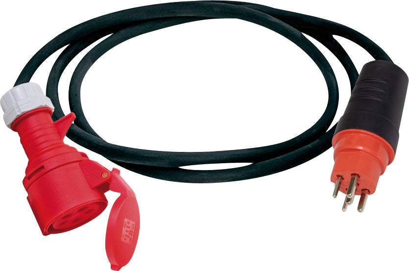 Adapterleitung (Gummi-Neopren), CEE Kupplung 400V/16A, T25 Stecker (IP55), Kabel 1.5m H07RN-F 5G2.5, schwarz - Produktbild