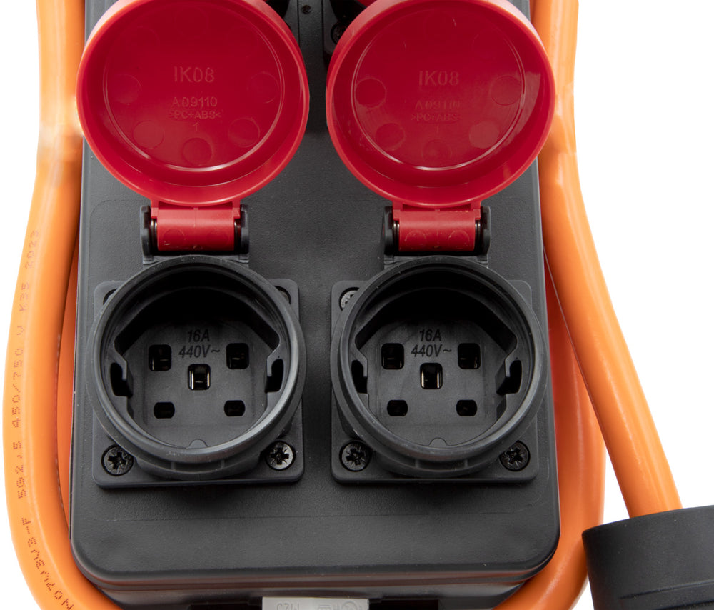 Portabler Stromverteiler BSV P T25/5 400V/16A, 6x T25 Steckdosen, Stecker T25, Kabel 2m N07V3V3 5G2.5 orange *CH*
 - Produktansicht