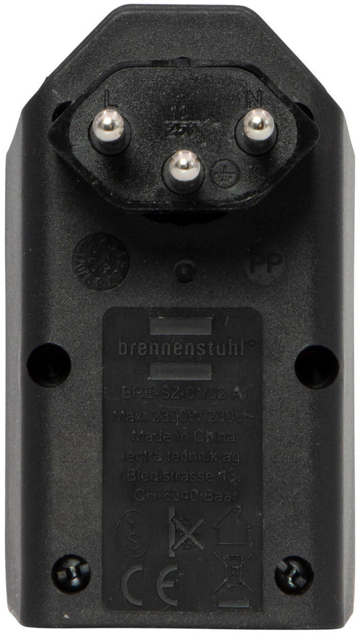 cleverLINE Abzweigstecker 2-fach schwarz, drehbar bis 300° mit Aufhänger *CH*  - Produktansicht