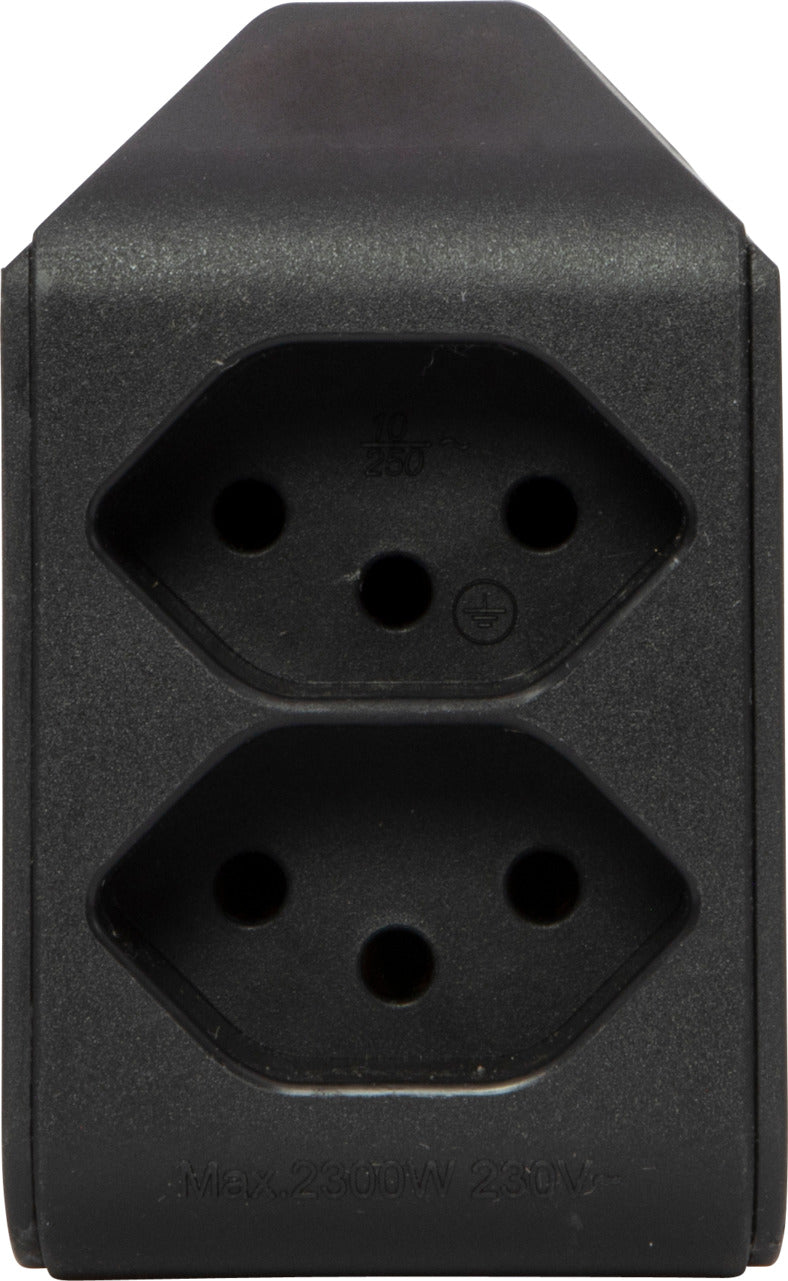 cleverLINE Abzweigstecker 2-fach schwarz, drehbar bis 300° mit Aufhänger *CH*  - Produktansicht
