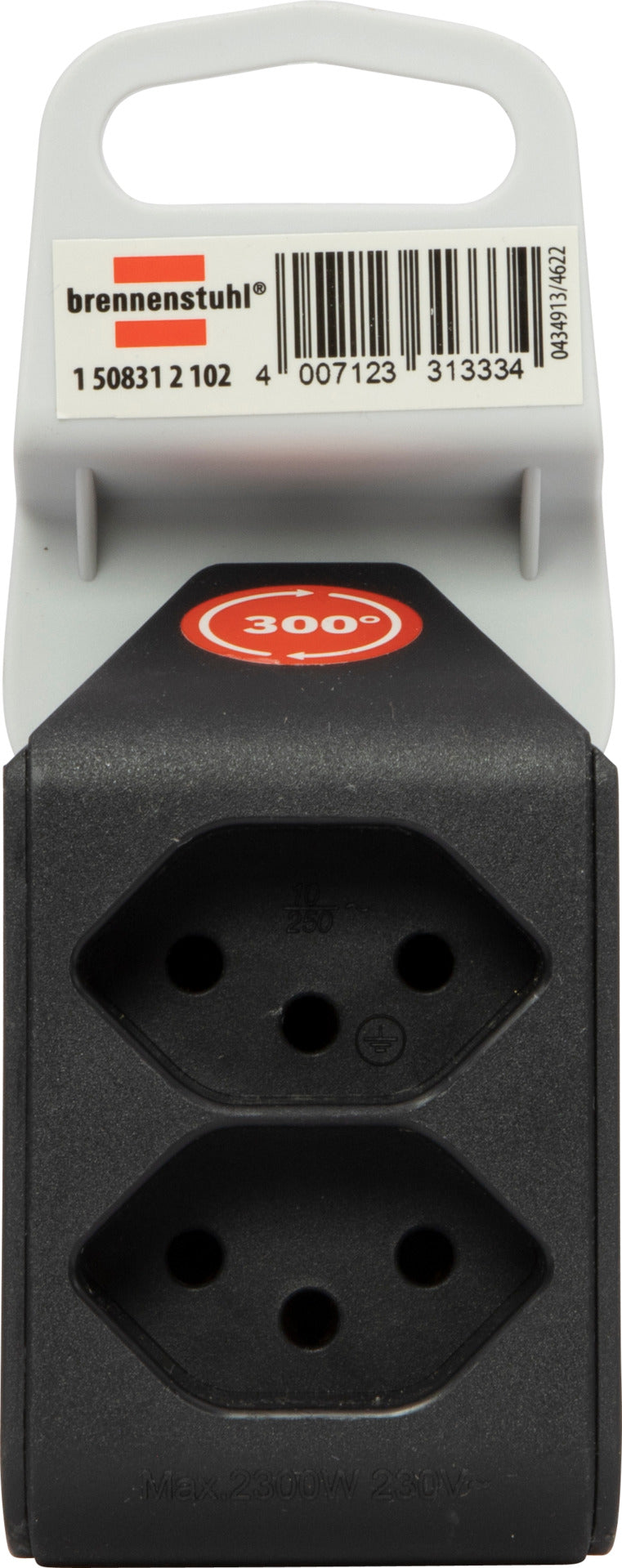 cleverLINE Abzweigstecker 2-fach schwarz, drehbar bis 300° mit Aufhänger *CH*  - Produktansicht