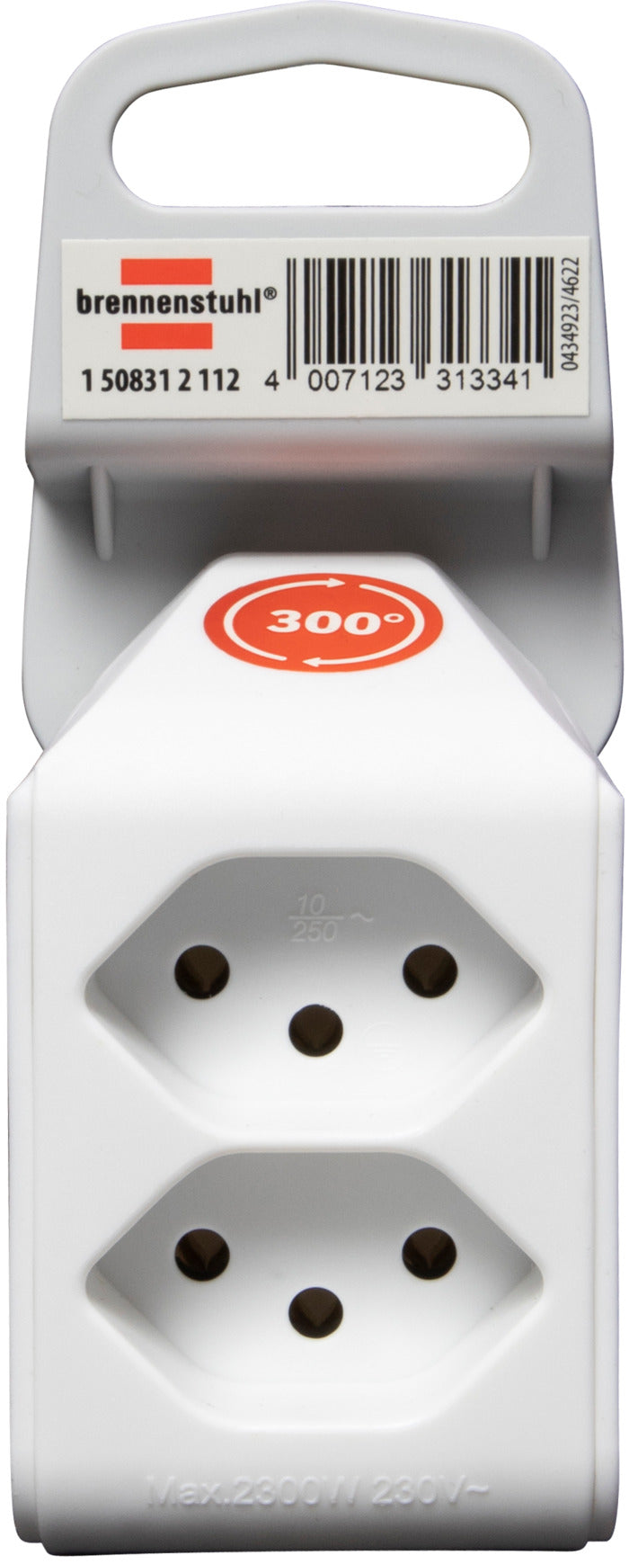 cleverLINE Abzweigstecker 2-fach weiss, drehbar bis 300° mit Aufhänger *CH*  - Produktansicht
