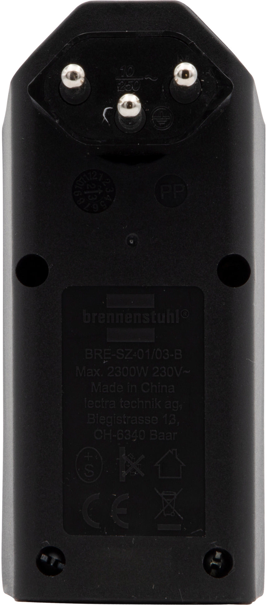 cleverLINE Abzweigstecker 3-fach schwarz, drehbar bis 300° mit Aufhänger *CH*  - Produktansicht