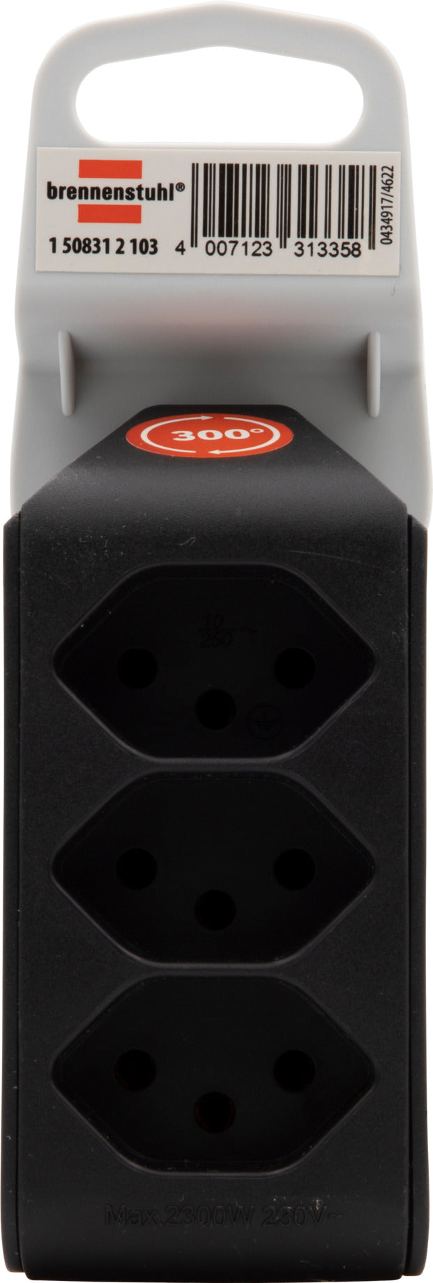 cleverLINE Abzweigstecker 3-fach schwarz, drehbar bis 300° mit Aufhänger *CH*  - Produktansicht