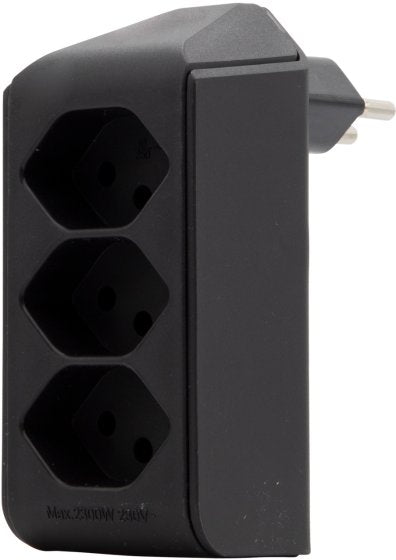 cleverLINE Abzweigstecker 3-fach schwarz, drehbar bis 300° mit Aufhänger *CH*  - Produktbild