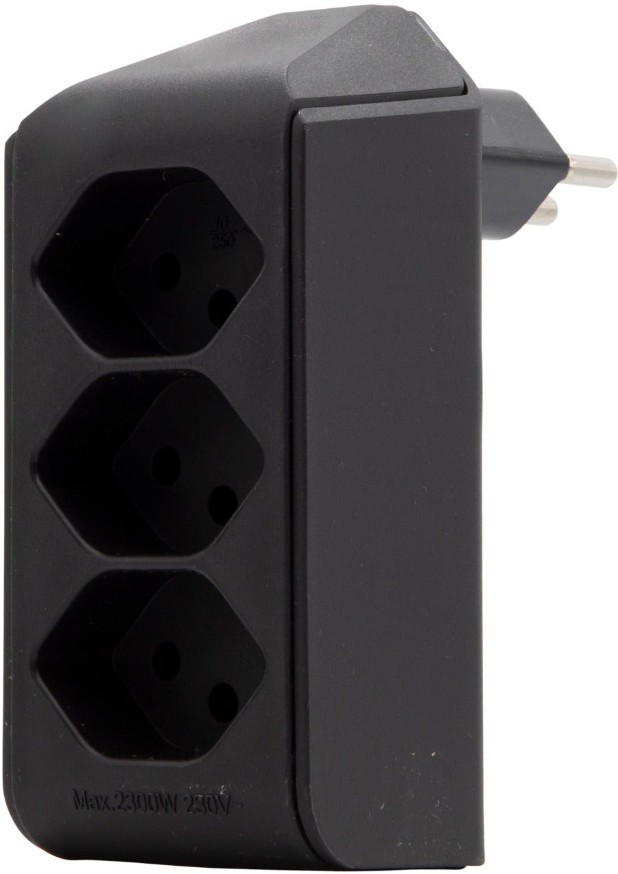 cleverLINE Abzweigstecker 3-fach schwarz, drehbar bis 300° mit Aufhänger *CH*  - Produktbild