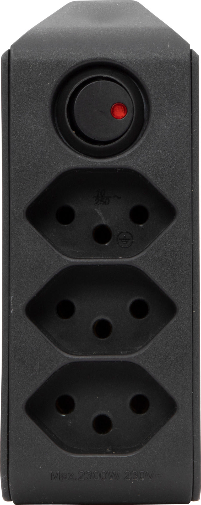 cleverLINE Abzweigstecker 3-fach schwarz mit Schalter, drehbar bis 300° mit Aufhänger *CH* - Produktansicht