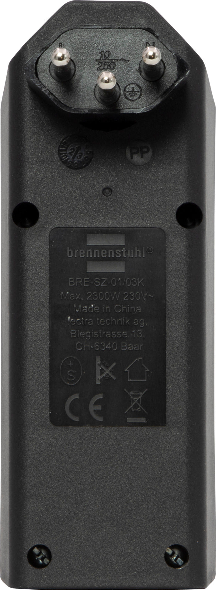cleverLINE Abzweigstecker 3-fach schwarz mit Schalter, drehbar bis 300° mit Aufhänger *CH* - Produktansicht