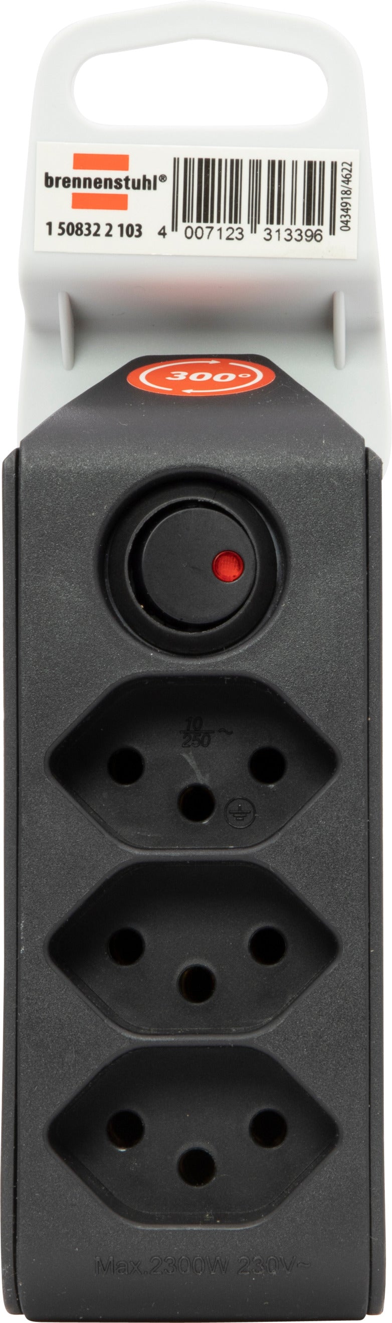 cleverLINE Abzweigstecker 3-fach schwarz mit Schalter, drehbar bis 300° mit Aufhänger *CH* - Produktansicht