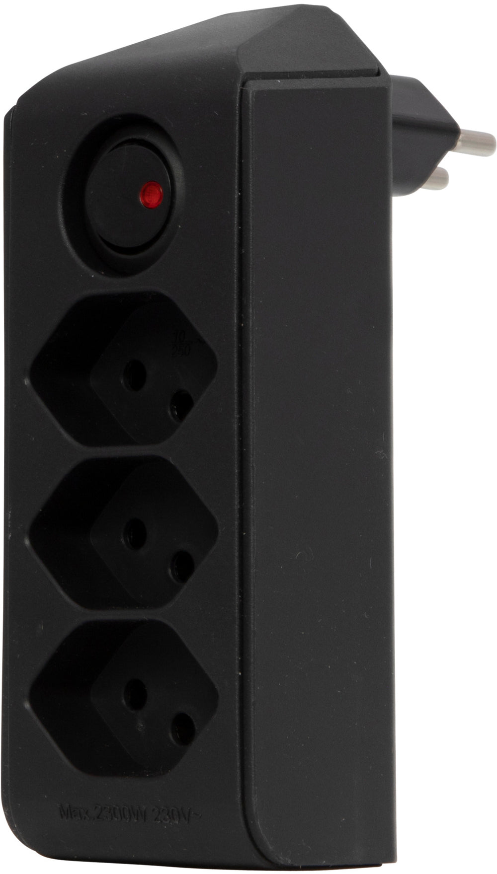 cleverLINE Abzweigstecker 3-fach schwarz mit Schalter, drehbar bis 300° mit Aufhänger *CH* - Produktbild