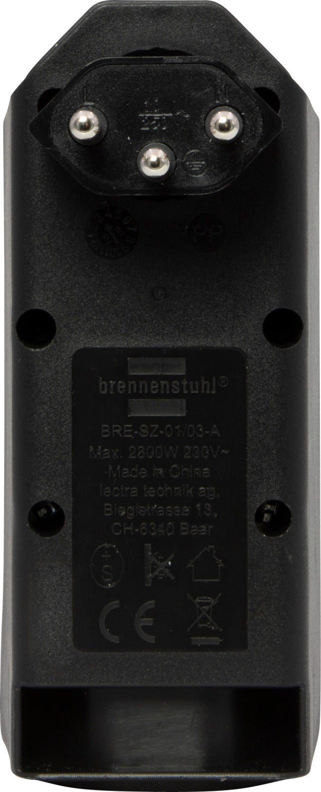 cleverLINE Abzweigstecker 2+1 fach schwarz, drehbar bis 300° mit Aufhänger *CH* 
 - Produktansicht